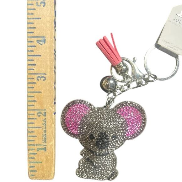 Juliet Crystal Avenue Koala Keychain Rhinestone Pink Tassel Bag Charm NWT Cute - Picture 1 of 4